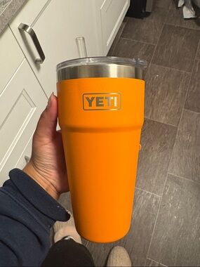 Yeti Orange Insulated Tumbler with Clear Lid and Straw
